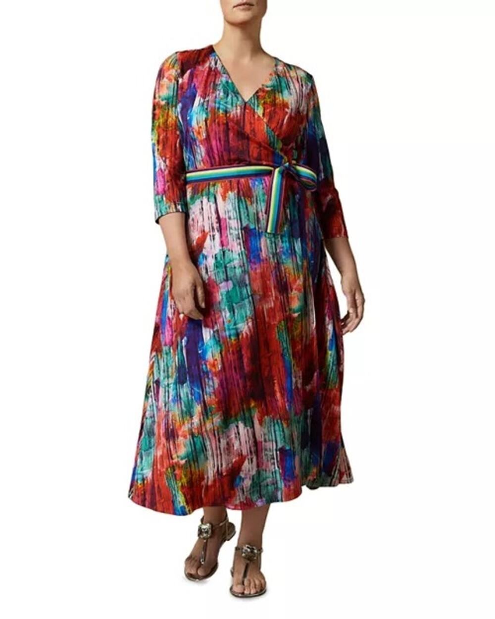 NWT Marina Rinaldi Ornare Wrap Dress multicolor striped grosgrain Flowy US 12-14
